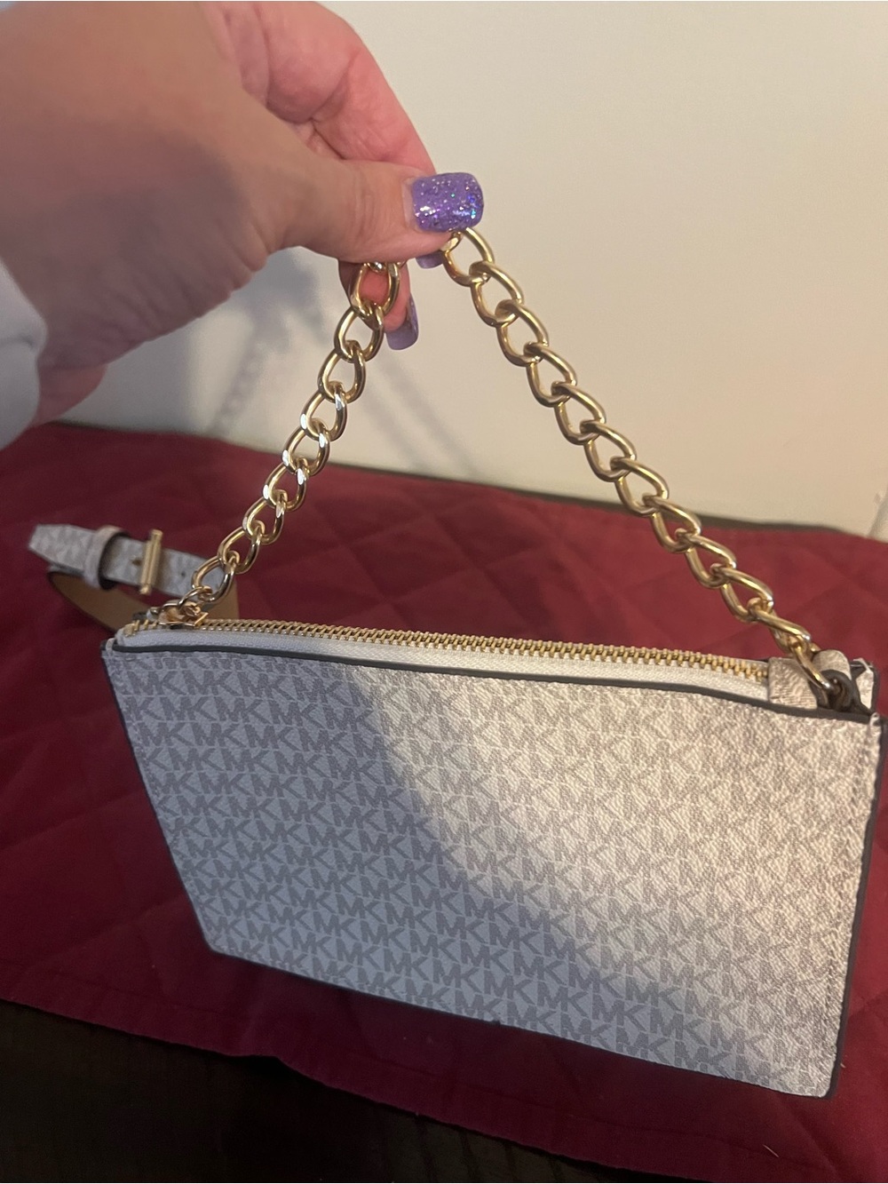 Michael Kors Cream Signature Logo Chain-Handle Wristlet
